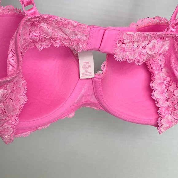 Victoria's Secret Retro Dream Angels Demi Bra 34C Shimmer Lace Neon Coral Pink - Picture 4 of 12